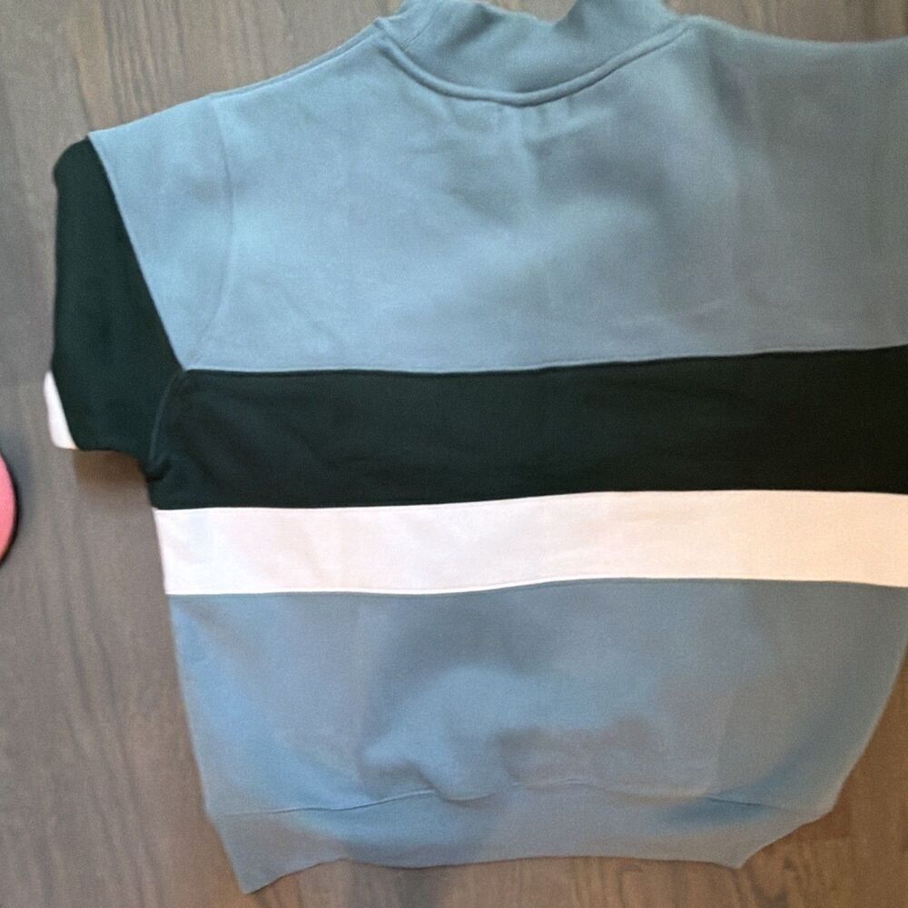 PARKE Colorblock Mock Neck Fleece Logo Pullover Sweatshirt Women’s S/M Blue - Picture 7 of 7